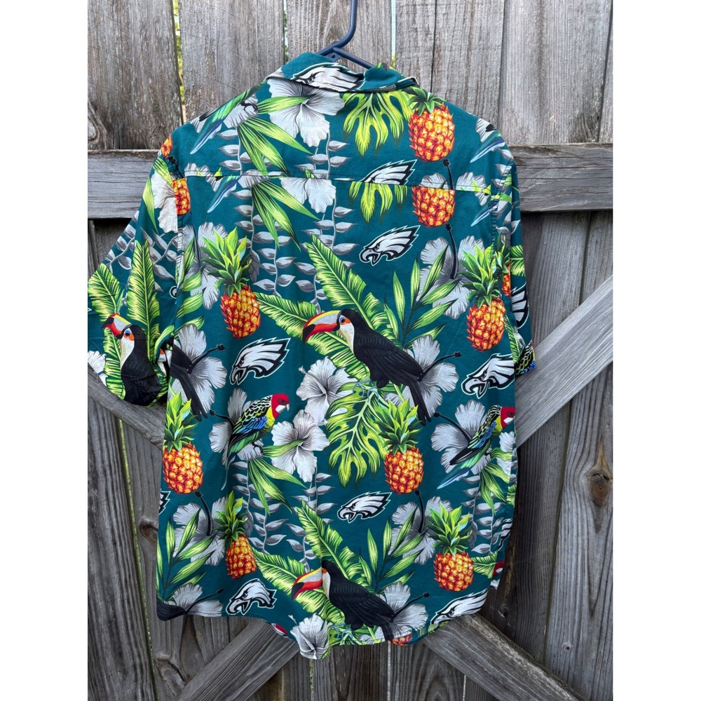 NFL Team Apparel Philadelphia Eagles Tropical Hawaiian Shirt Mens XL Toucan Teal - Picture 4 of 8